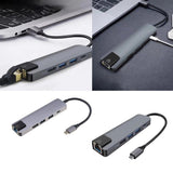 Maxbell 5 in 1 Type C Hub to USB3.0 HDMI 4K Gigabit Ethernet Rj45 Adapter  Gray