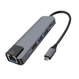 Maxbell 5 in 1 Type C Hub to USB3.0 HDMI 4K Gigabit Ethernet Rj45 Adapter  Gray