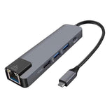 Maxbell 5 in 1 Type C Hub to USB3.0 HDMI 4K Gigabit Ethernet Rj45 Adapter  Gray