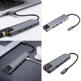 Maxbell 5 in 1 Type C Hub to USB3.0 HDMI 4K Gigabit Ethernet Rj45 Adapter  Gray