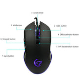 Max 7 Buttons Wired Gaming Mouse With Wolf Patten Colorful Breathing Lights