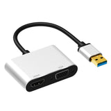 Max 2-in-1 USB 3.0 to VGA HDMI HD 1080P Converter Adapter Cable Silver