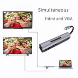 Max Type C Docking Station USB C to 4K HDMI VGA USB3.0 TF SD Audio Adapter Gray