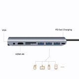 Max Type C Docking Station USB C to 4K HDMI VGA USB3.0 TF SD Audio Adapter Gray