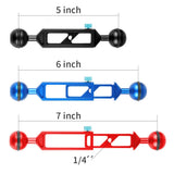Max Camera Diving Ultra Light Carbon Fiber Double Ball Head Lamp Arm 1" inch Blue