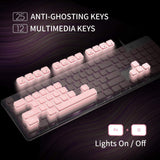 Maxbell Membrane Gaming Keyboard All-Metal Panel Keyboard  Pink white light