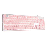 Maxbell Membrane Gaming Keyboard All-Metal Panel Keyboard  Pink white light