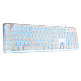 Maxbell Membrane Gaming Keyboard All-Metal Panel Keyboard  White blue light