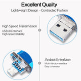 Maxbell Portable 3 in 1 64GB USB 3.0 Flash Drive Type-C&Micro USB Memory Stick Blue