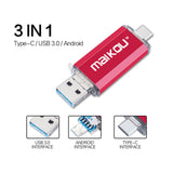 Maxbell Portable 3 in 1 64GB USB 3.0 Flash Drive Type-C&Micro USB Memory Stick Blue