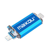 Maxbell Portable 3 in 1 64GB USB 3.0 Flash Drive Type-C&Micro USB Memory Stick Blue