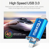 Maxbell Portable 3 in 1 64GB USB 3.0 Flash Drive Type-C&Micro USB Memory Stick Blue