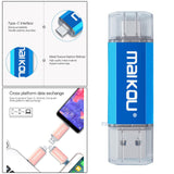 Maxbell Portable 3 in 1 64GB USB 3.0 Flash Drive Type-C&Micro USB Memory Stick Blue