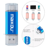 Maxbell Portable 3 in 1 64GB USB 3.0 Flash Drive Type-C&Micro USB Memory Stick Blue