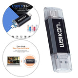 Maxbell 3 in 1 Portable 64GB USB3.0 Flash Drive Type-C&Micro USB Memory Stick Black