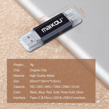 Maxbell Portable 3in1 256GB USB3.0 Flash Drive Type-C&Micro USB Memory Stick Silver