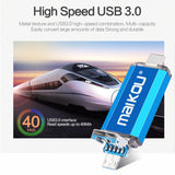 Maxbell Portable 3in1 256GB USB3.0 Flash Drive Type-C&Micro USB Memory Stick Silver