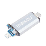 Maxbell Portable 3in1 256GB USB3.0 Flash Drive Type-C&Micro USB Memory Stick Silver