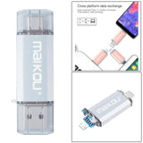 Maxbell Portable 3in1 256GB USB3.0 Flash Drive Type-C&Micro USB Memory Stick Silver