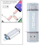 Maxbell Portable 3in1 256GB USB3.0 Flash Drive Type-C&Micro USB Memory Stick Silver