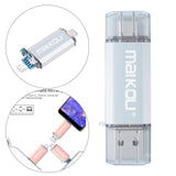 Maxbell Portable 3in1 256GB USB3.0 Flash Drive Type-C&Micro USB Memory Stick Silver
