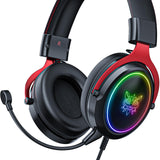 Maxbell Wired Gaming Headsets RGB LED Headphones w/Mic for PS5/PS4 Black Red