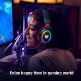 Maxbell Wired Gaming Headsets RGB LED Headphones w/Mic for PS5/PS4 Black Red