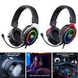 Maxbell Wired Gaming Headsets RGB LED Headphones w/Mic for PS5/PS4 Black Red