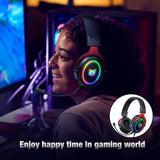 Maxbell Wired Gaming Headsets RGB LED Headphones w/Mic for PS5/PS4 Black Red