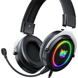 Maxbell Wired Gaming Headsets RGB LED Headphones w/Mic for PS5/PS4 Black Silver
