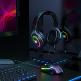 Maxbell Wired Gaming Headsets RGB LED Headphones w/Mic for PS5/PS4 Black Silver