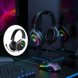 Maxbell Wired Gaming Headsets RGB LED Headphones w/Mic for PS5/PS4 Black Silver