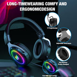 Maxbell Wired Gaming Headsets RGB LED Headphones w/Mic for PS5/PS4 Black Silver
