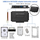 Maxbell 3-In-1 SATA/IDE to USB 3.0 Adapter Kit Fits for 2.5"/3.5" Inch IDE and SATA
