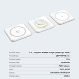 Maxbell 3 in 1 Wireless Charger with Night Light Portable with USB Cable for Office White