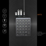 Maxbell Numeric Keypad Rechargeable with USB Hub for Desktop Notebook Grey