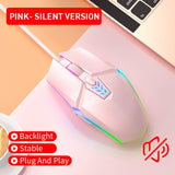 Maxbell USB Wired Mouse Silent Game Precise Positioning Ergonomic for Desktop Office Pink