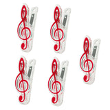 Maxbell 5 Pieces Music Note Clip Music Book Page Plastic Music Stataionary Red
