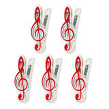 Maxbell 5 Pieces Music Note Clip Music Book Page Plastic Music Stataionary Red