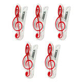 Maxbell 5 Pieces Music Note Clip Music Book Page Plastic Music Stataionary Red