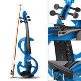 Maxbell 4String Silent Violin 4/4Solid Wood Electric Violin Fiddle Outfit Blue Color