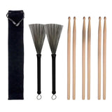 Max 3 Pairs Drum Sticks Size 5A Maple Wood and 1 Pair Wire Brushe with a Bag