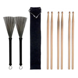 Max 3 Pairs Drum Sticks Size 5A Maple Wood and 1 Pair Wire Brushe with a Bag