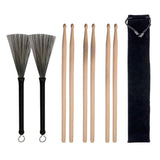 Max 3 Pairs Drum Sticks Size 5A Maple Wood and 1 Pair Wire Brushe with a Bag