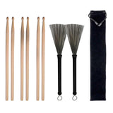 Max 3 Pairs Drum Sticks Size 5A Maple Wood and 1 Pair Wire Brushe with a Bag