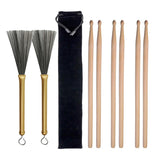 Max Wood Drum Sticks 2pcs Retractable Drum Wire Brushes w/ Handle w/ Storage Bag
