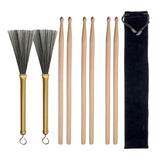Max Wood Drum Sticks 2pcs Retractable Drum Wire Brushes w/ Handle w/ Storage Bag