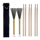 Max Wood Drum Sticks 2pcs Retractable Drum Wire Brushes w/ Handle w/ Storage Bag
