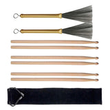 Max Wood Drum Sticks 2pcs Retractable Drum Wire Brushes w/ Handle w/ Storage Bag