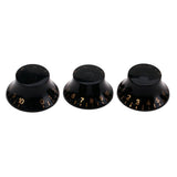 Maxbell 3x Black with Gold Number for LP Guitar Top Hat Knob Bell Knobs Set